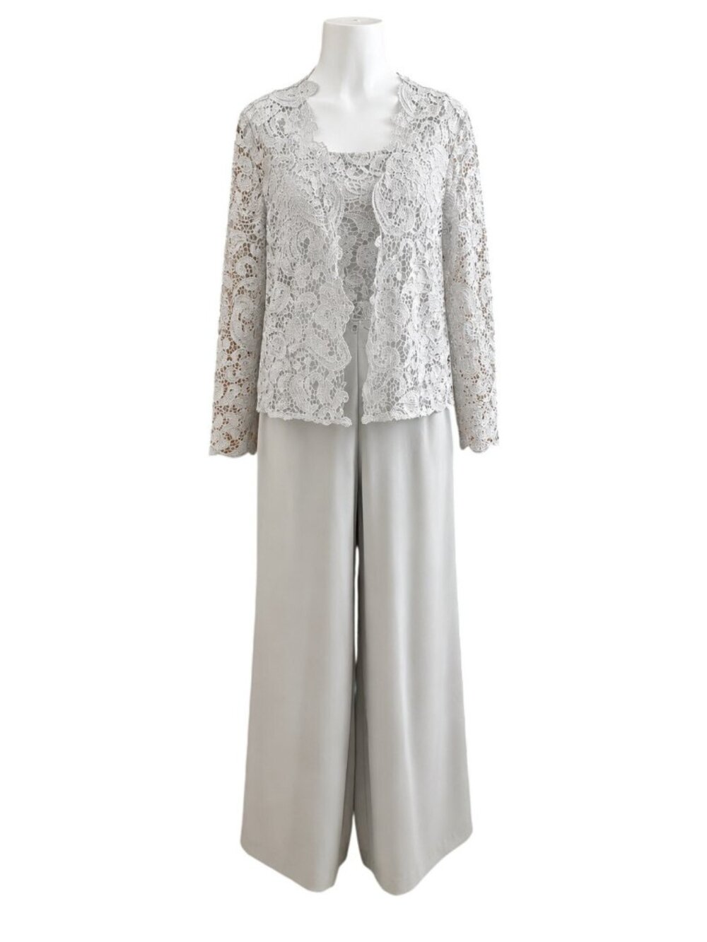 Lace 3-Piece Outfit With Corset Top Pants & Jacket Size 8 Taupe Elegant Design